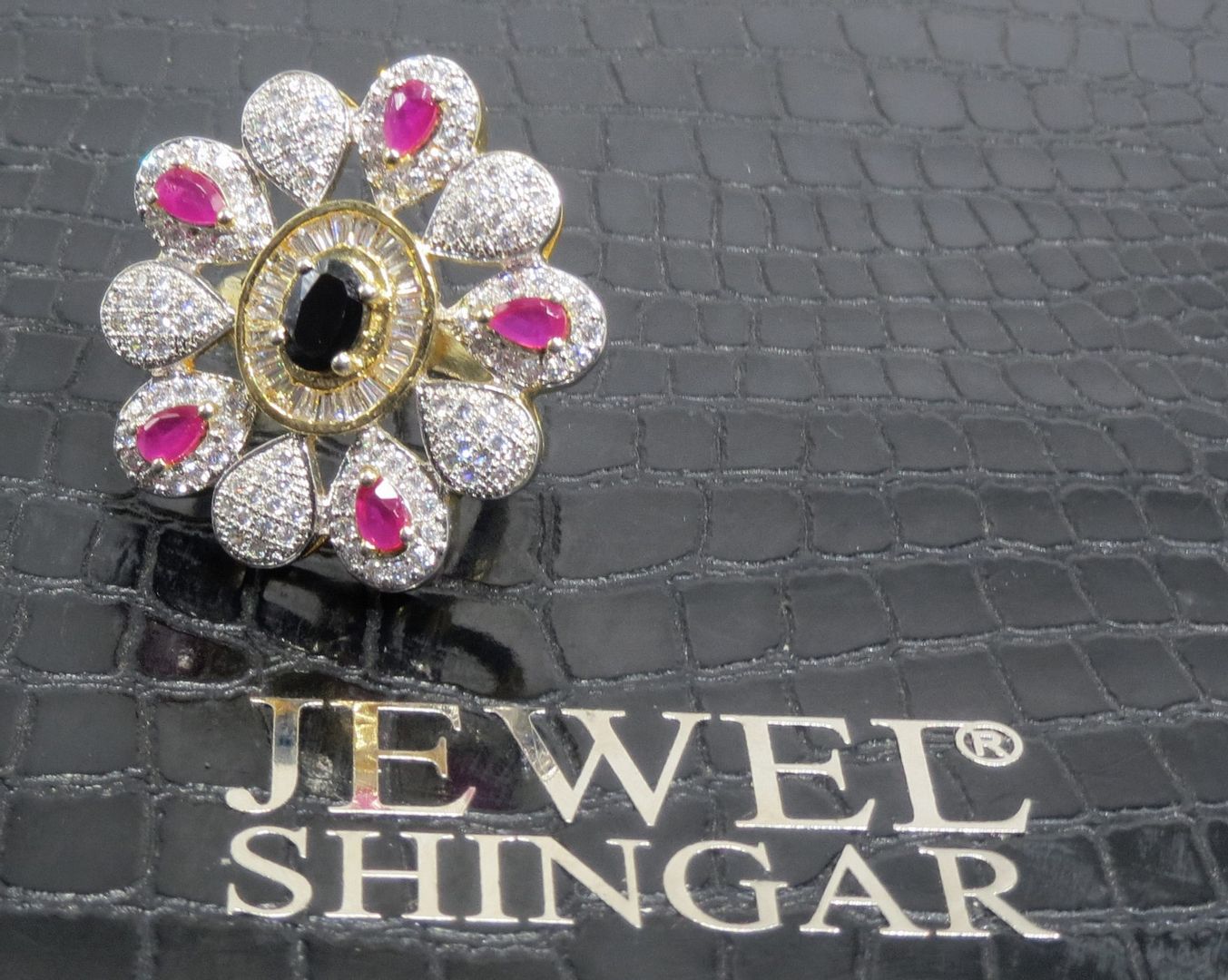 Jewelshingar Jewellery American Diamond Multi Colour Colour Size Freesize Gold Plated Ring For Girls ( 93564FSR )