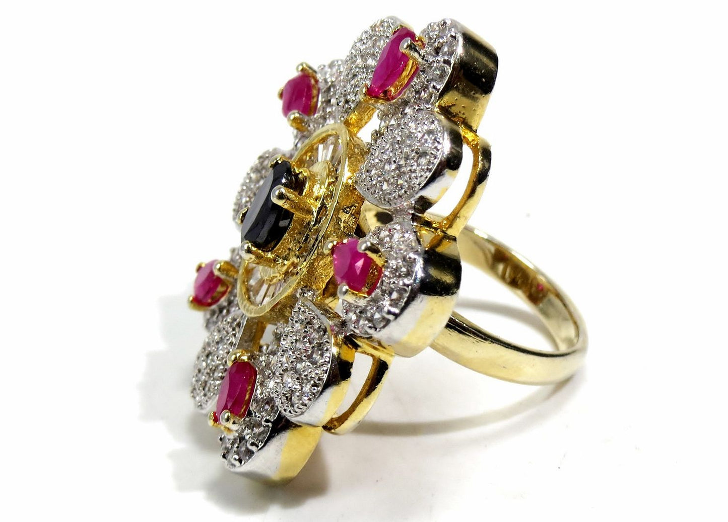 Jewelshingar Jewellery American Diamond Multi Colour Colour Size Freesize Gold Plated Ring For Girls ( 93564FSR )