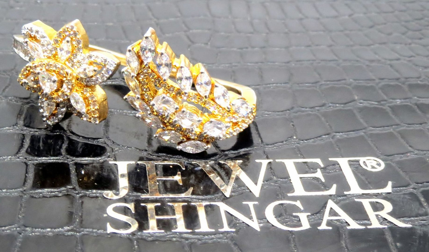 Jewelshingar Jewellery American Diamond Clear Colour Size Freesize Gold Plated Ring For Girls ( 93584FSR )