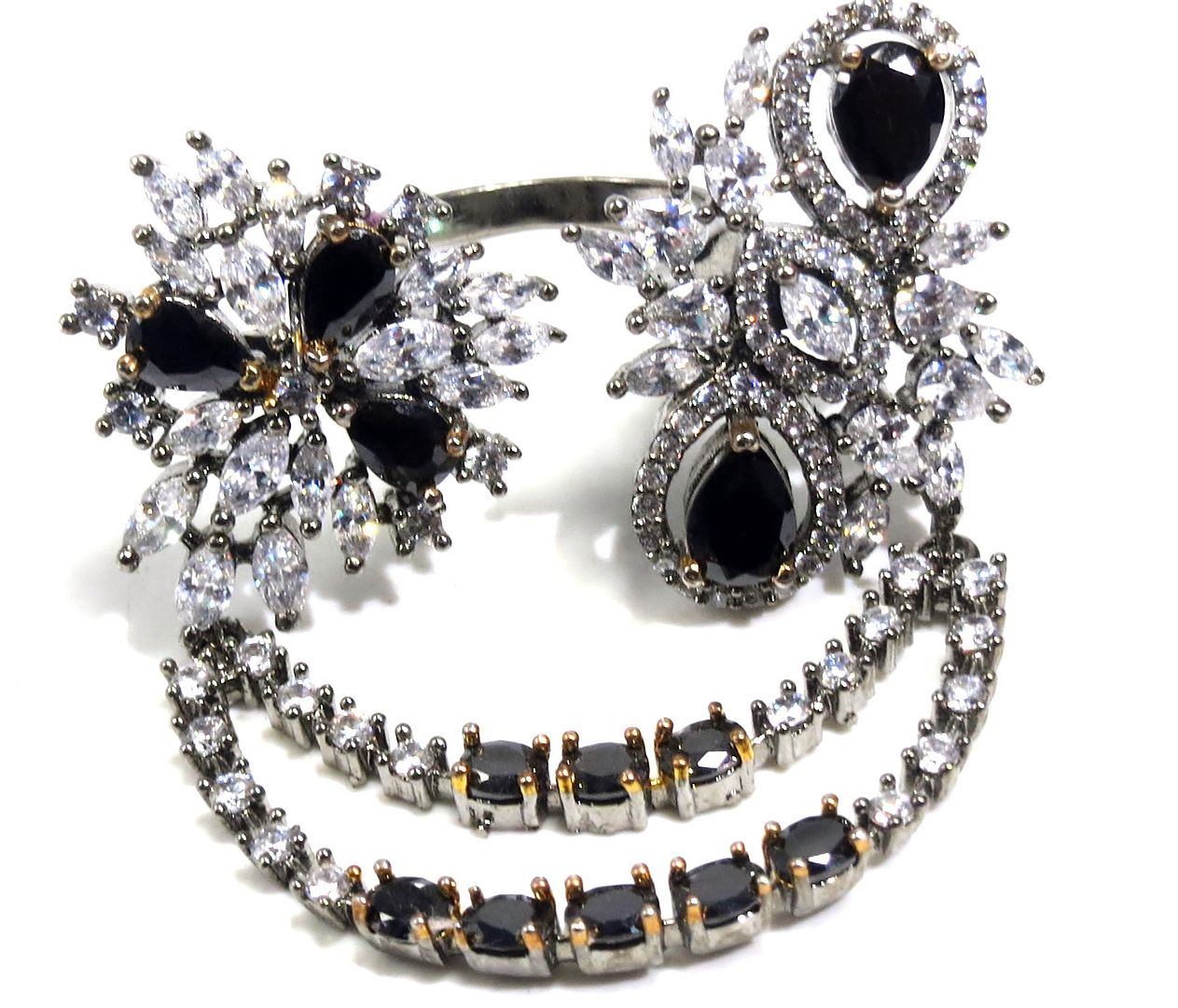 Jewelshingar Jewellery American Diamond Black Colour Size Freesize Victorian Plated Ring For Girls ( 93589FSR )