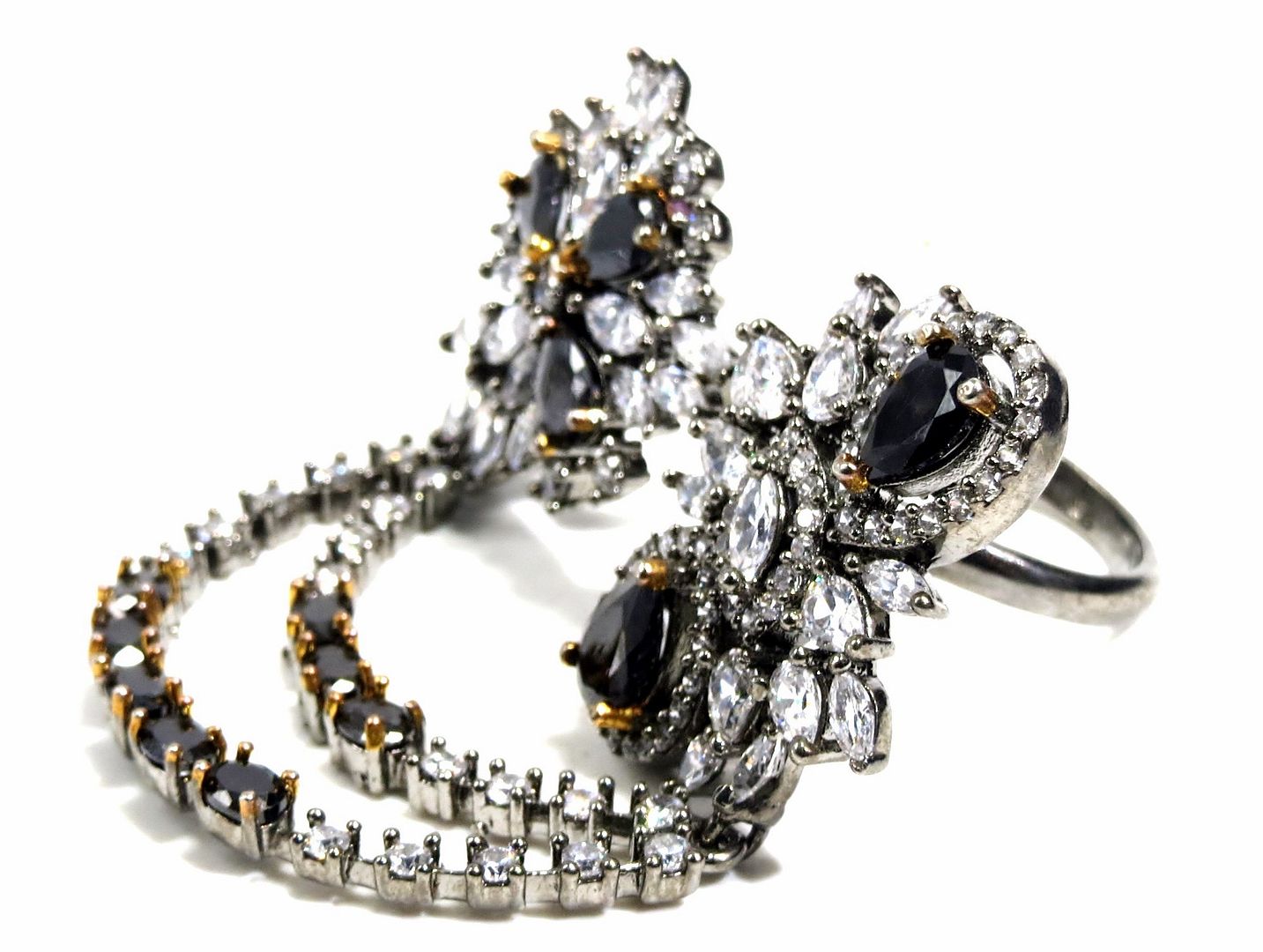 Jewelshingar Jewellery American Diamond Black Colour Size Freesize Victorian Plated Ring For Girls ( 93589FSR )