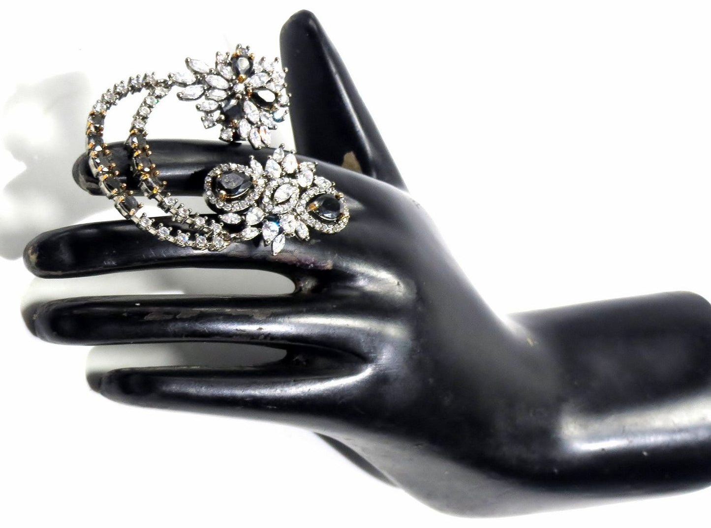 Jewelshingar Jewellery American Diamond Black Colour Size Freesize Victorian Plated Ring For Girls ( 93589FSR )