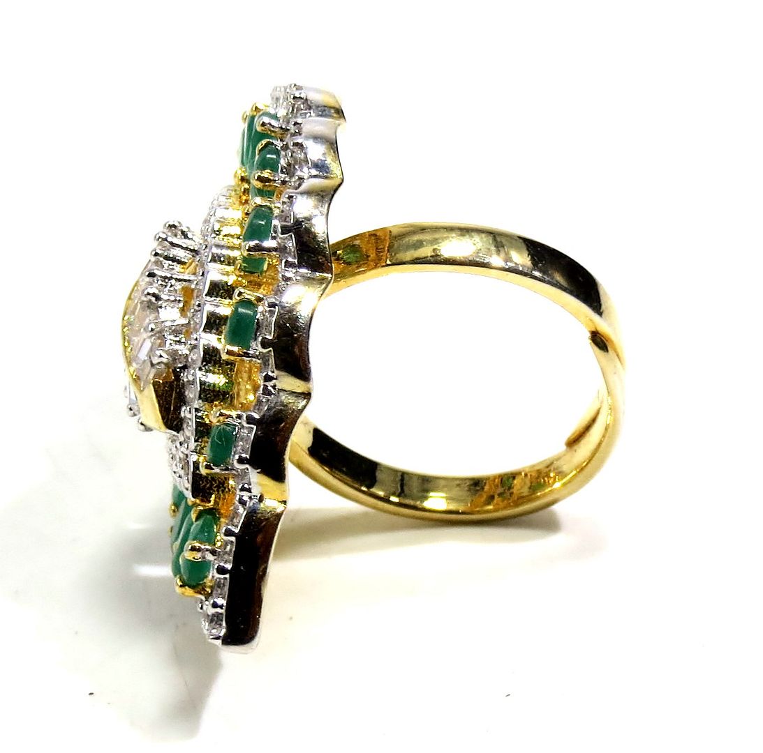 Jewelshingar Jewellery American Diamond Green Colour Size Freesize Gold Plated Ring For Girls ( 93594FSR )