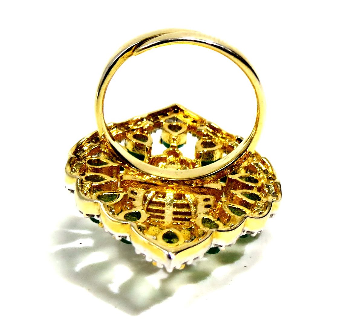 Jewelshingar Jewellery American Diamond Green Colour Size Freesize Gold Plated Ring For Girls ( 93594FSR )