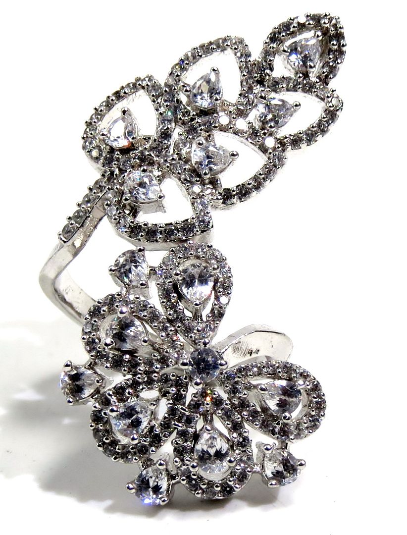 Jewelshingar Jewellery American Diamond Clear Colour Size Freesize Silver Plated Ring For Girls ( 93608FSR )
