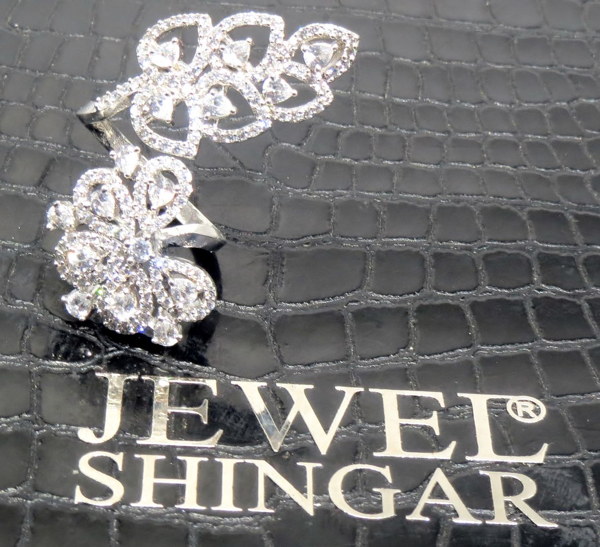 Jewelshingar Jewellery American Diamond Clear Colour Size Freesize Silver Plated Ring For Girls ( 93608FSR )