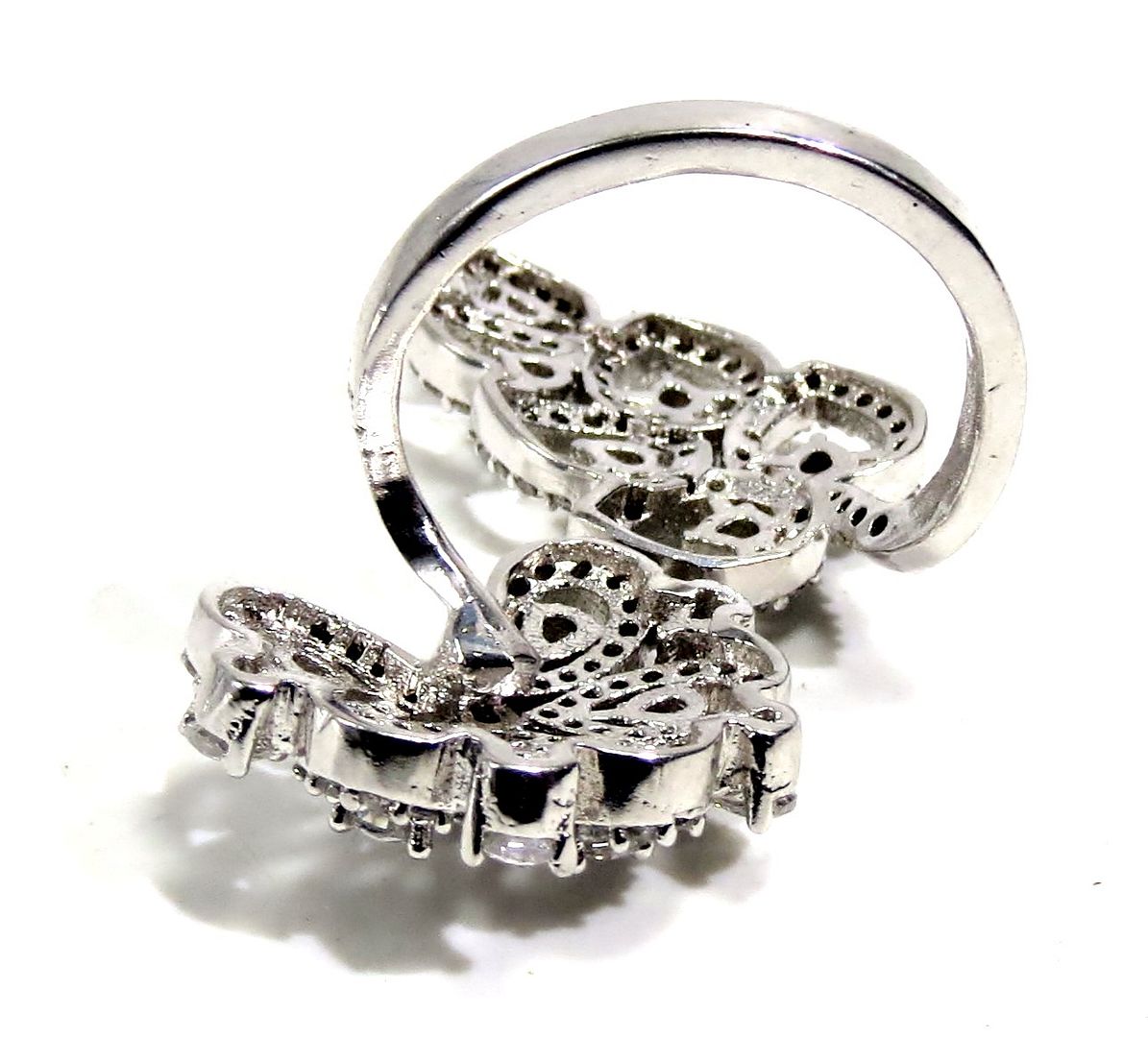 Jewelshingar Jewellery American Diamond Clear Colour Size Freesize Silver Plated Ring For Girls ( 93608FSR )