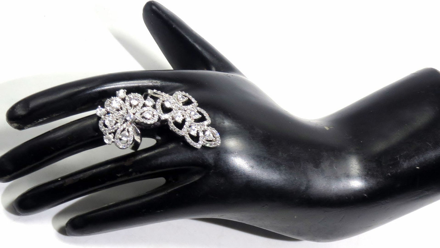 Jewelshingar Jewellery American Diamond Clear Colour Size Freesize Silver Plated Ring For Girls ( 93608FSR )