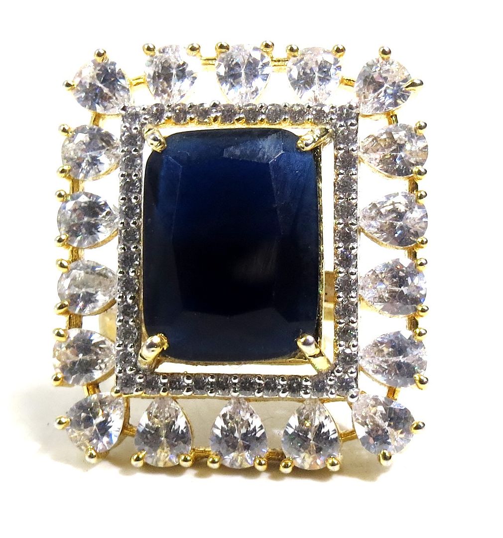 Jewelshingar Jewellery American Diamond Black Colour Size Freesize Gold Plated Ring For Girls ( 93622FSR )