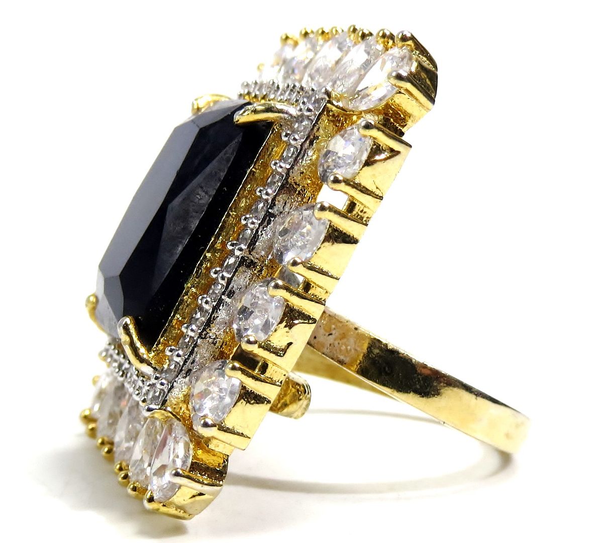 Jewelshingar Jewellery American Diamond Black Colour Size Freesize Gold Plated Ring For Girls ( 93622FSR )