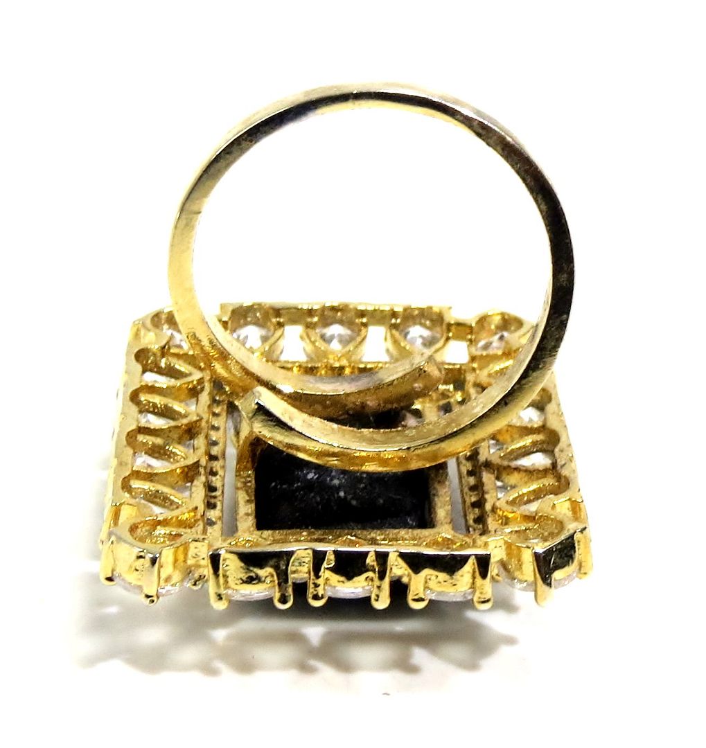 Jewelshingar Jewellery American Diamond Black Colour Size Freesize Gold Plated Ring For Girls ( 93622FSR )