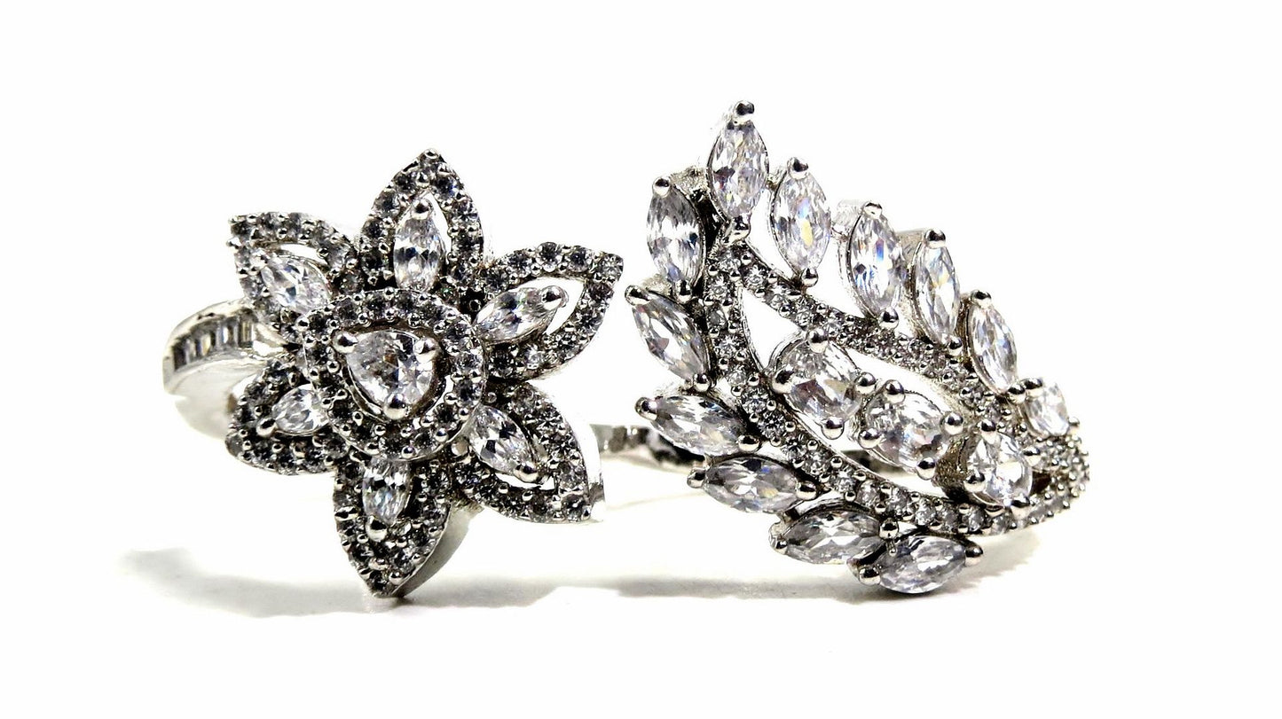 Jewelshingar Jewellery American Diamond Clear Colour Size Freesize Silver Plated Ring For Girls ( 93627FSR )