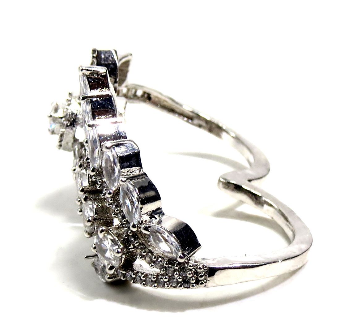 Jewelshingar Jewellery American Diamond Clear Colour Size Freesize Silver Plated Ring For Girls ( 93627FSR )