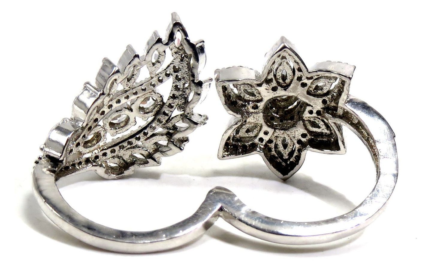 Jewelshingar Jewellery American Diamond Clear Colour Size Freesize Silver Plated Ring For Girls ( 93627FSR )