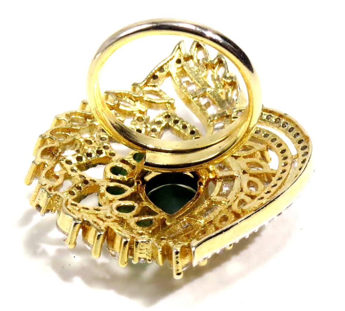 Jewelshingar Jewellery American Diamond Green Colour Size Freesize Gold Plated Ring For Girls ( 93642FSR )