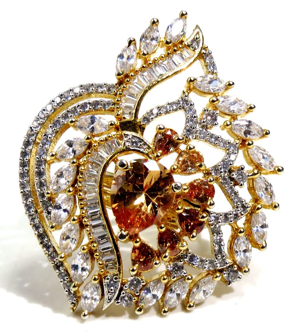 Jewelshingar Jewellery American Diamond Brown Colour Size Freesize Gold Plated Ring For Girls ( 93652FSR )