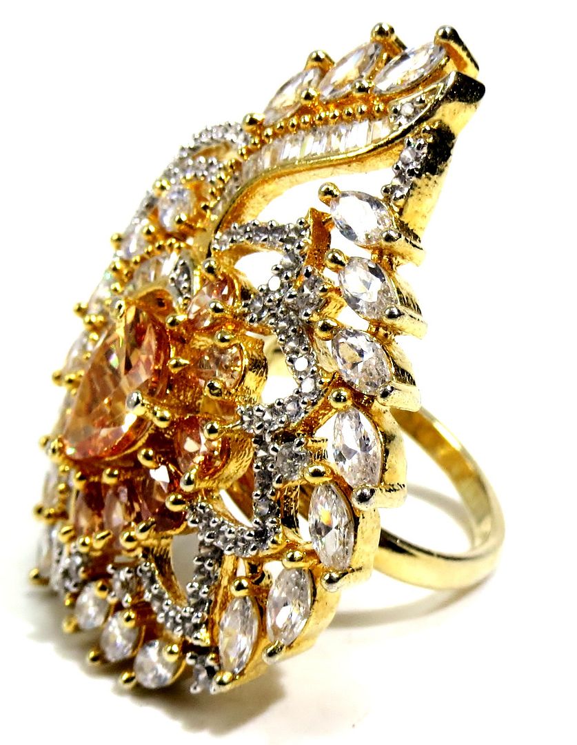 Jewelshingar Jewellery American Diamond Brown Colour Size Freesize Gold Plated Ring For Girls ( 93652FSR )