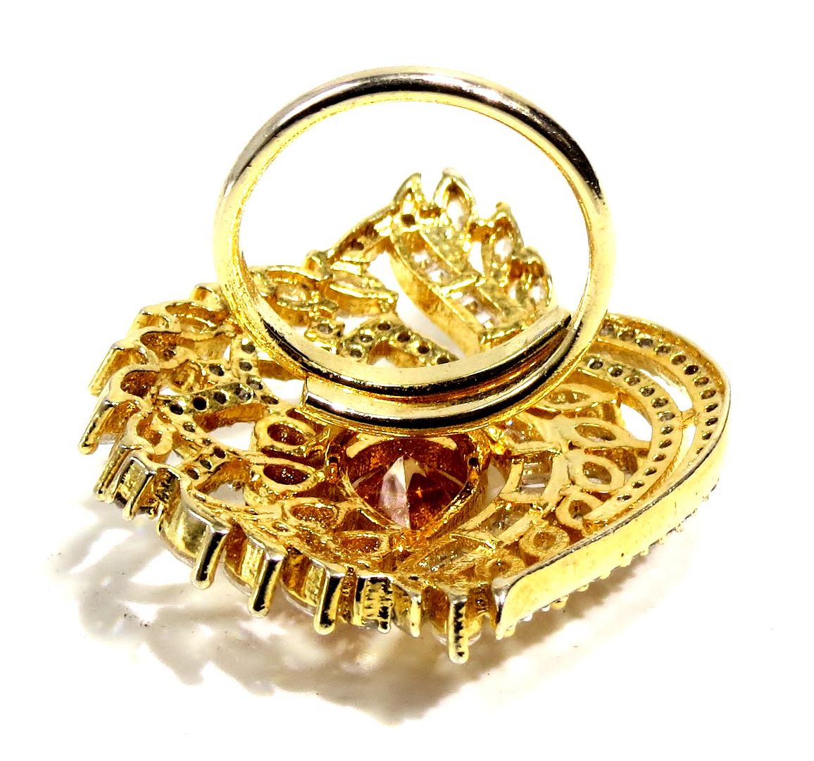 Jewelshingar Jewellery American Diamond Brown Colour Size Freesize Gold Plated Ring For Girls ( 93652FSR )