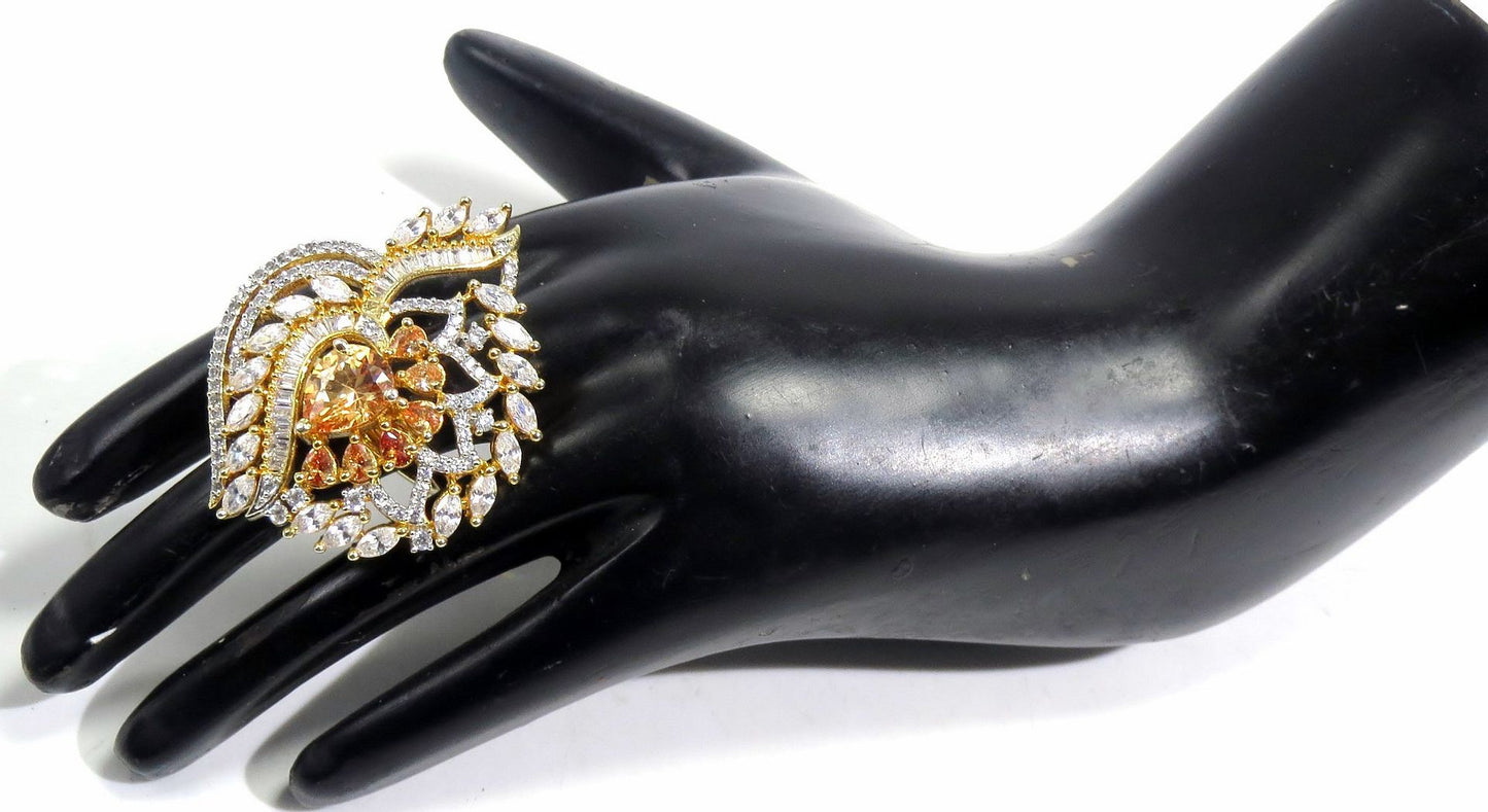 Jewelshingar Jewellery American Diamond Brown Colour Size Freesize Gold Plated Ring For Girls ( 93652FSR )