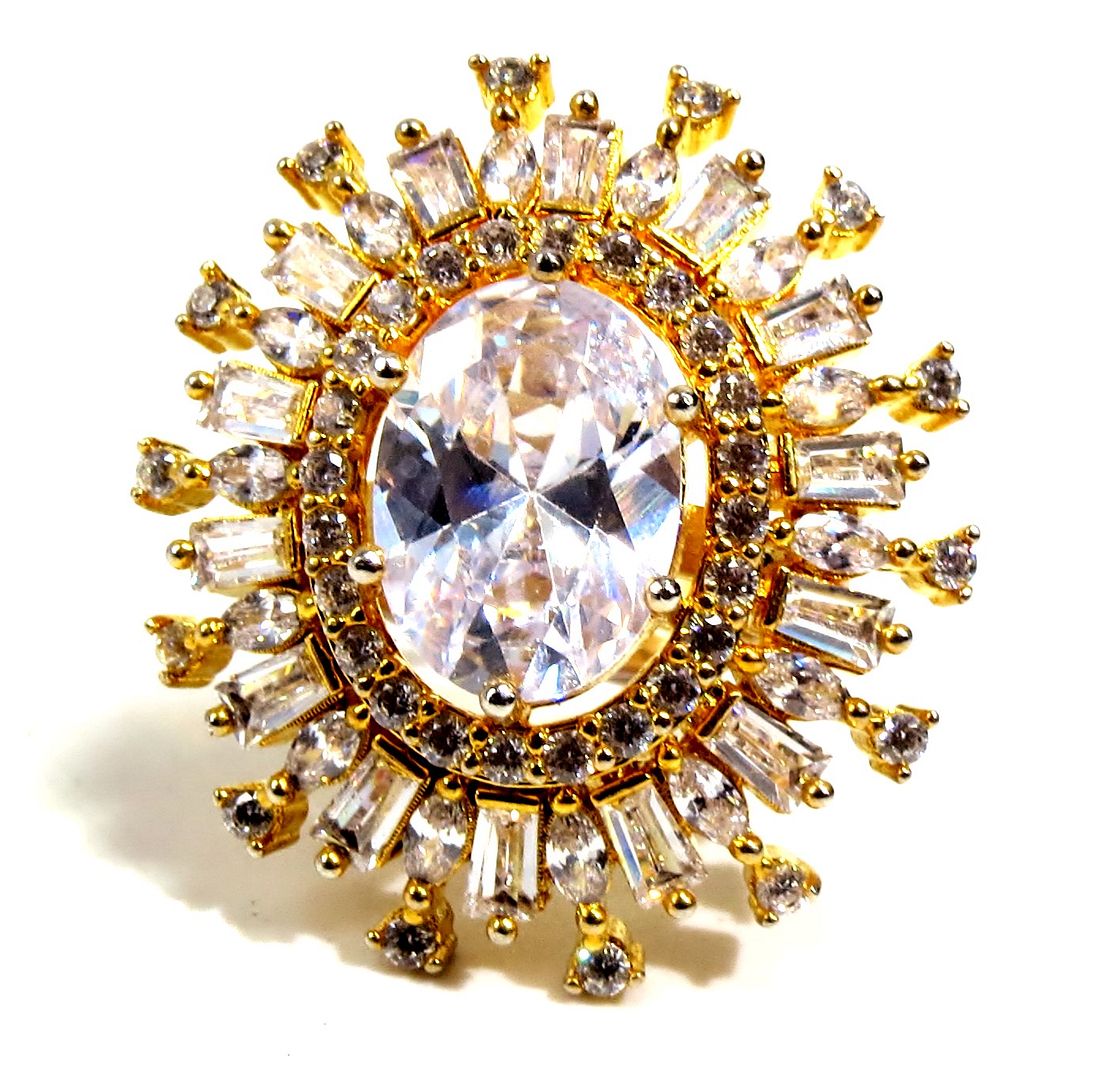 Jewelshingar Jewellery American Diamond Clear Colour Size Freesize Gold Plated Ring For Girls ( 93657FSR )