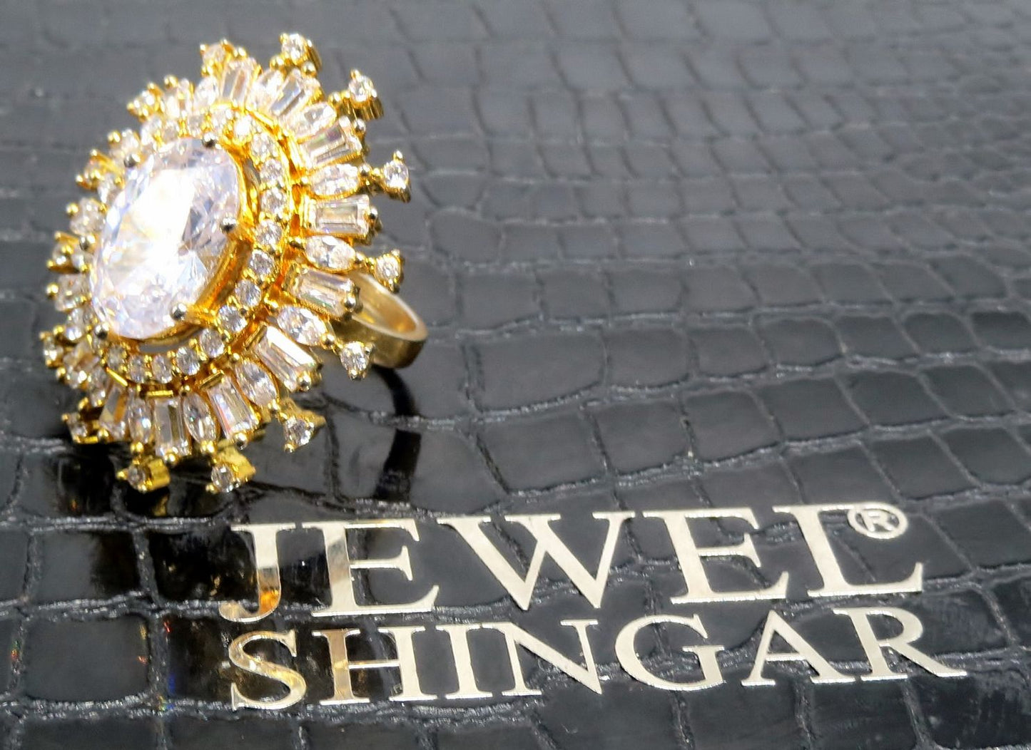 Jewelshingar Jewellery American Diamond Clear Colour Size Freesize Gold Plated Ring For Girls ( 93657FSR )