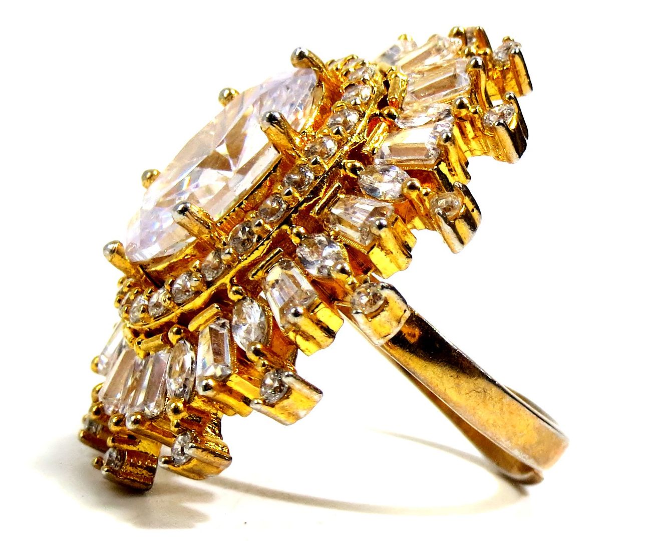 Jewelshingar Jewellery American Diamond Clear Colour Size Freesize Gold Plated Ring For Girls ( 93657FSR )