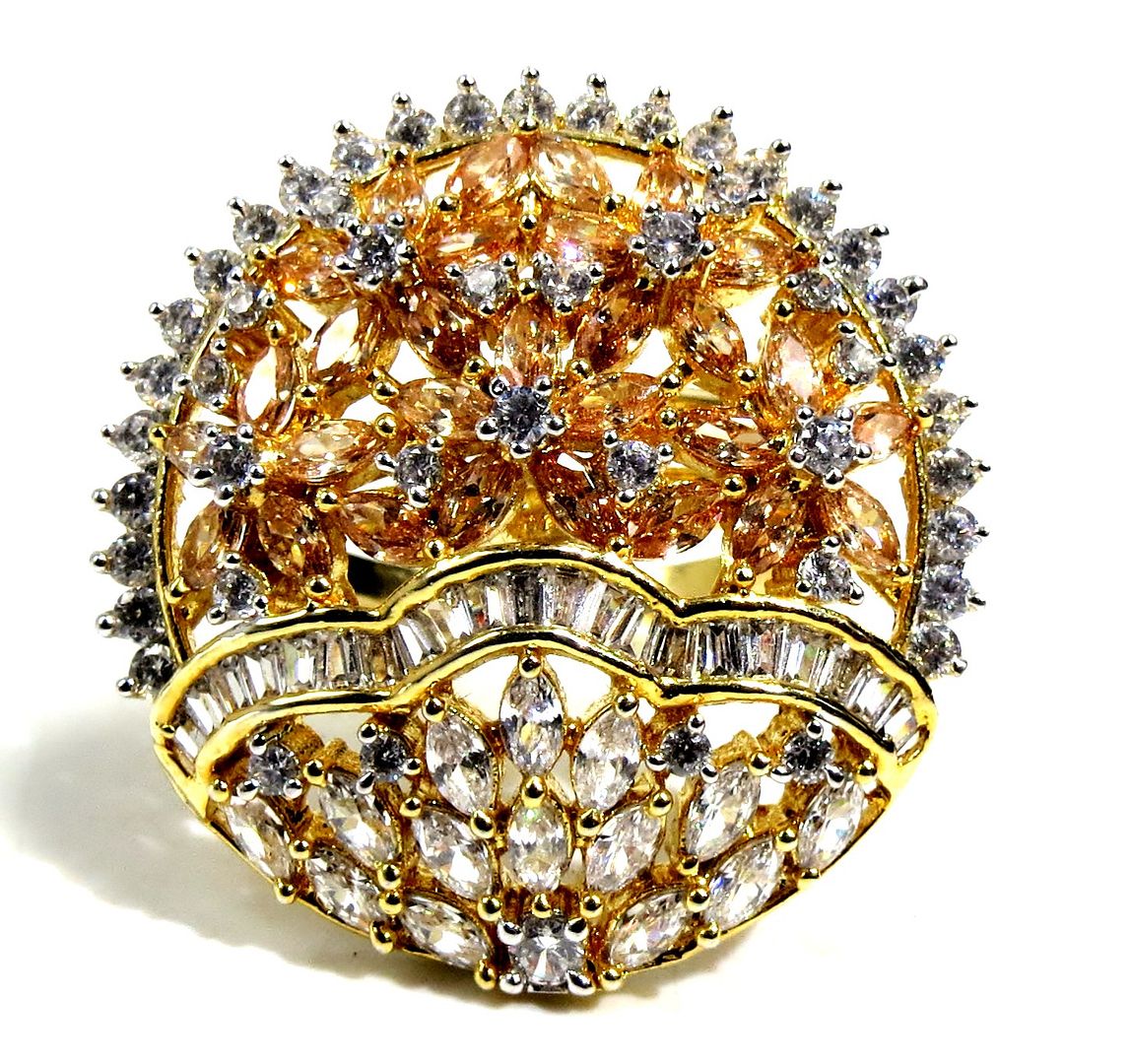 Jewelshingar Jewellery American Diamond Brown Colour Size Freesize Gold Plated Ring For Girls ( 93661FSR )