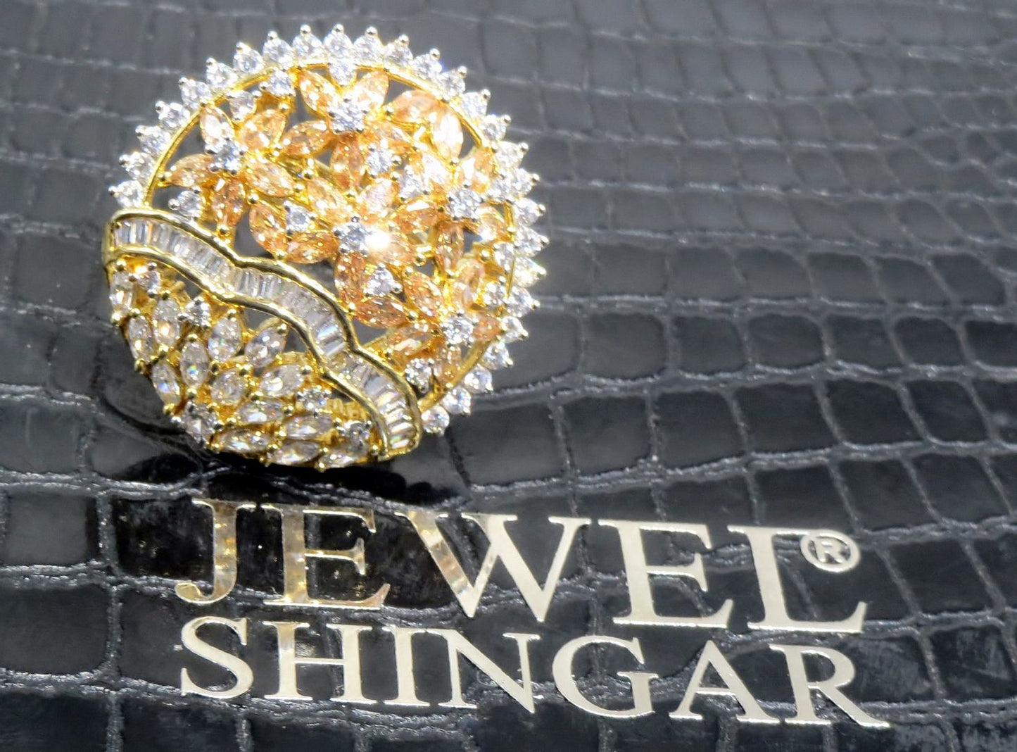 Jewelshingar Jewellery American Diamond Brown Colour Size Freesize Gold Plated Ring For Girls ( 93661FSR )