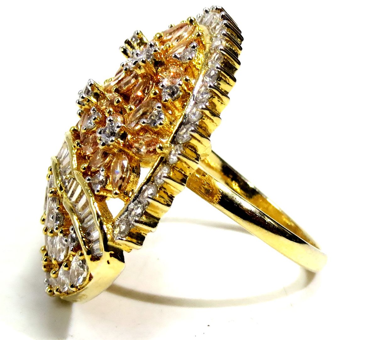 Jewelshingar Jewellery American Diamond Brown Colour Size Freesize Gold Plated Ring For Girls ( 93661FSR )