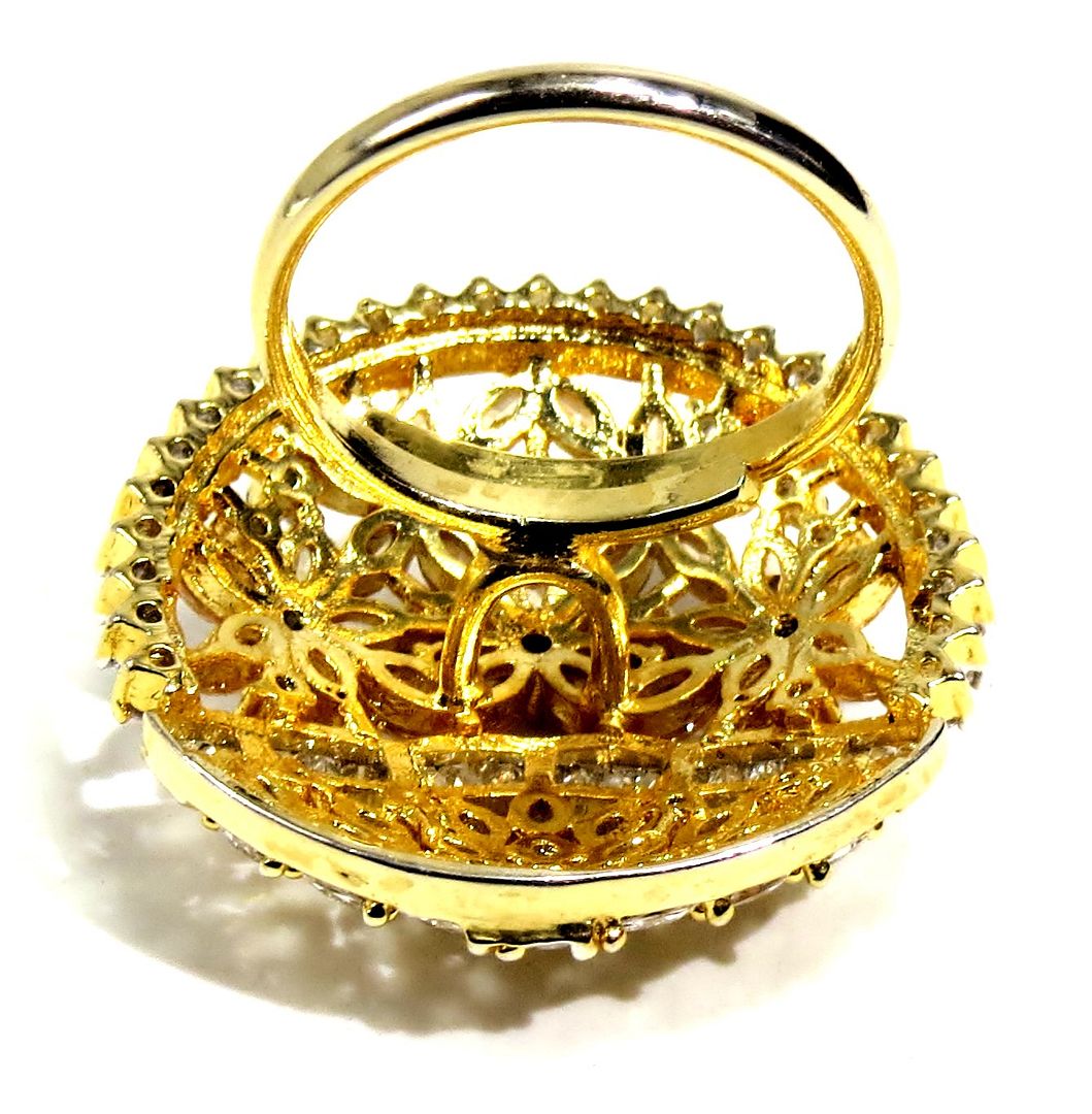 Jewelshingar Jewellery American Diamond Brown Colour Size Freesize Gold Plated Ring For Girls ( 93661FSR )