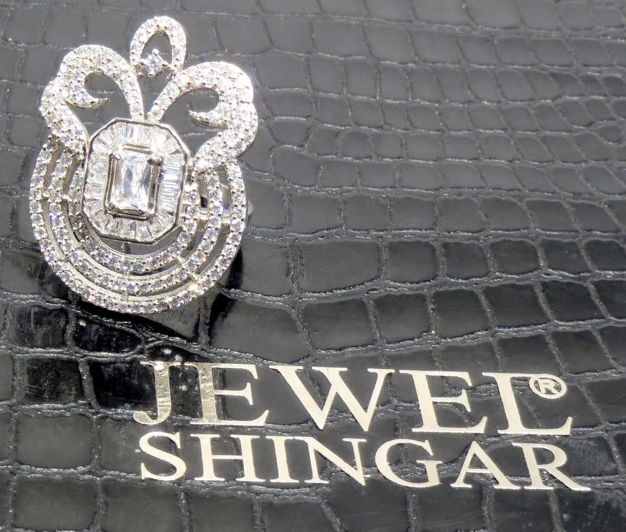 Jewelshingar Jewellery American Diamond Clear Colour Size Freesize Silver Plated Ring For Girls ( 93666FSR )