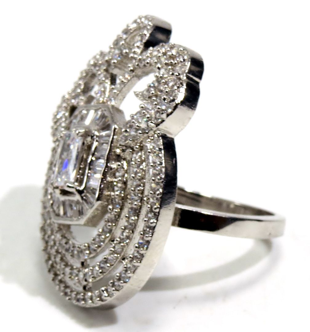 Jewelshingar Jewellery American Diamond Clear Colour Size Freesize Silver Plated Ring For Girls ( 93666FSR )
