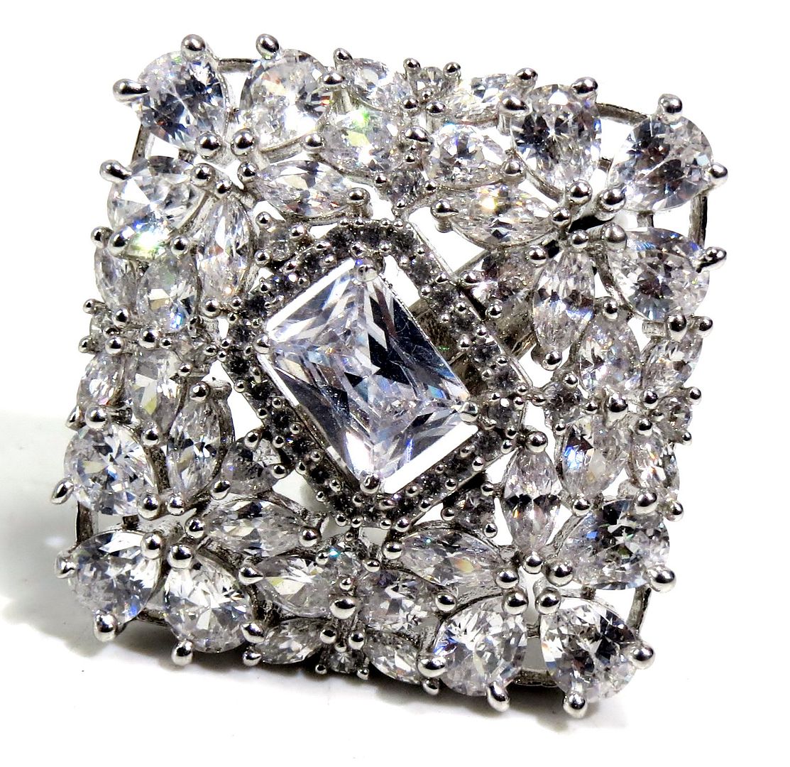 Jewelshingar Jewellery American Diamond Clear Colour Size Freesize Silver Plated Ring For Girls ( 93671FSR )
