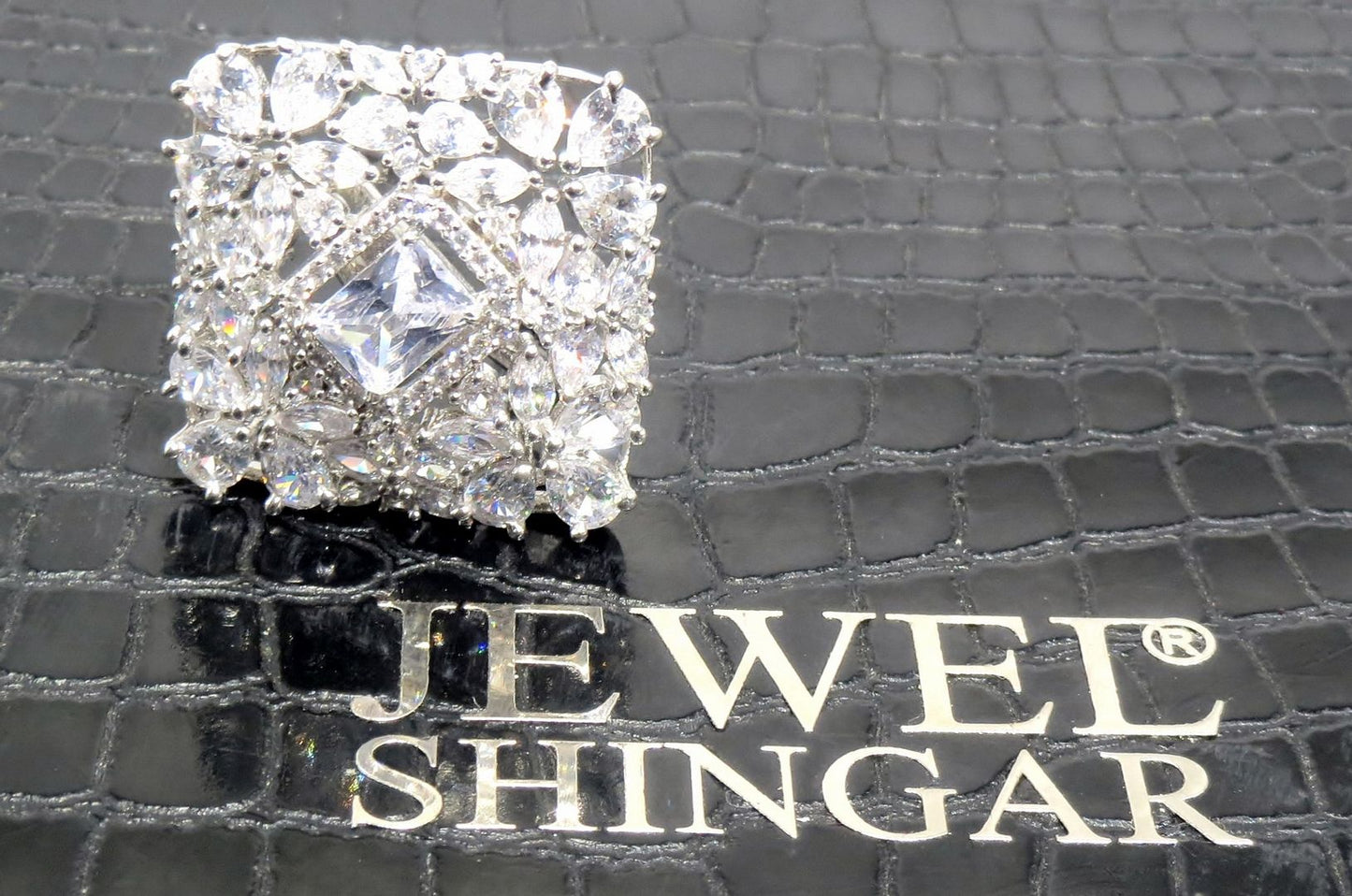 Jewelshingar Jewellery American Diamond Clear Colour Size Freesize Silver Plated Ring For Girls ( 93671FSR )