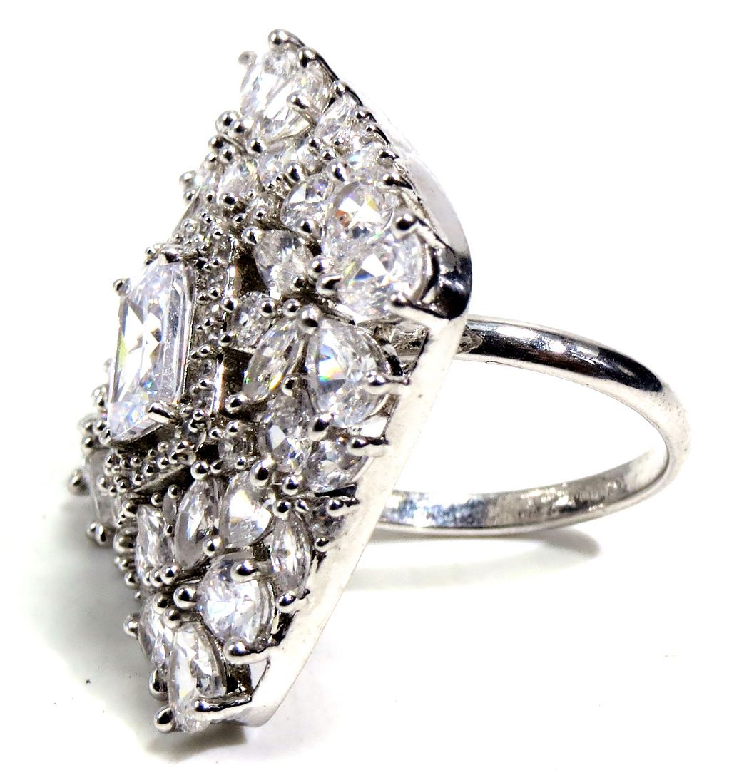 Jewelshingar Jewellery American Diamond Clear Colour Size Freesize Silver Plated Ring For Girls ( 93671FSR )