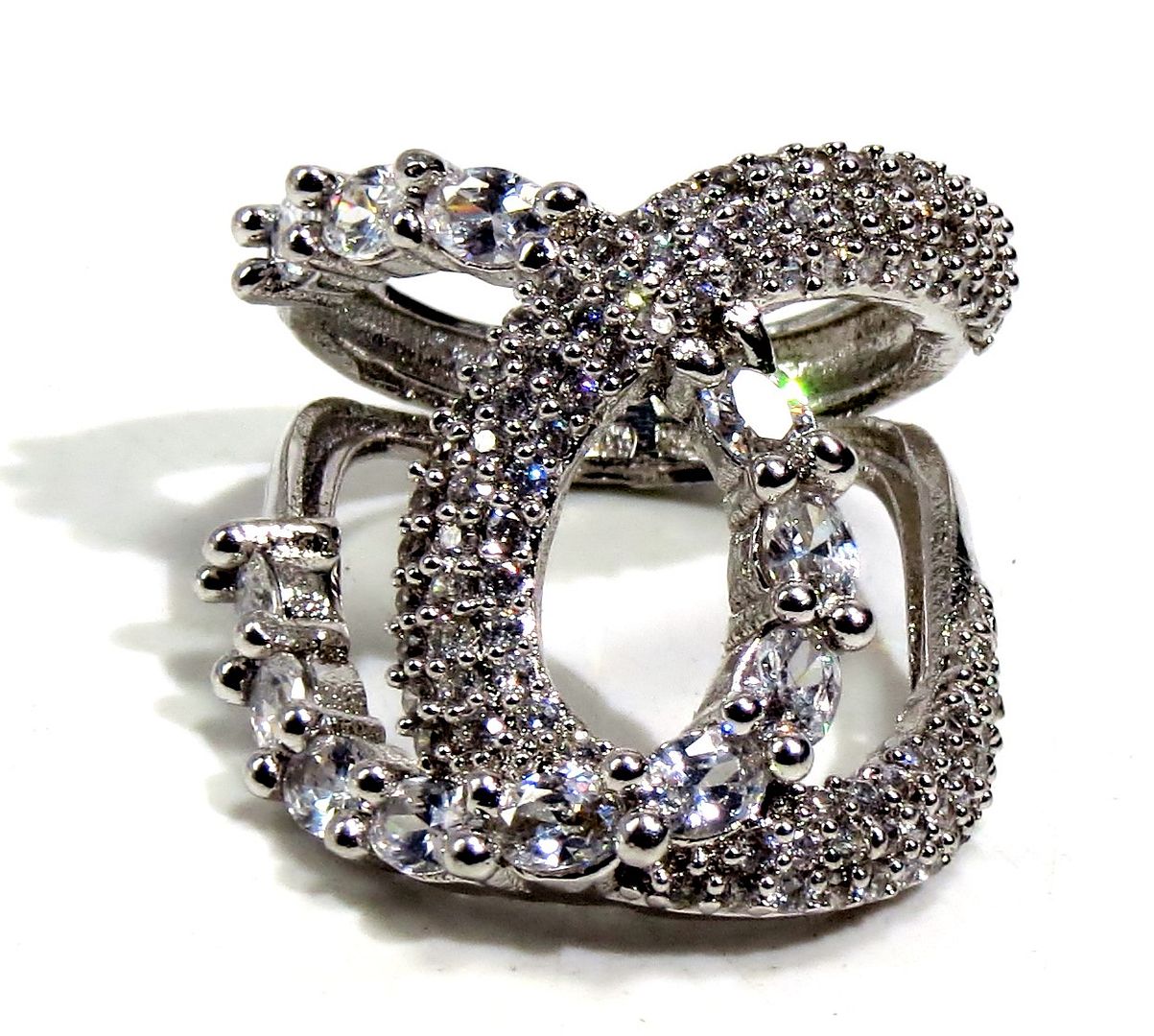 Jewelshingar Jewellery American Diamond Clear Colour Size 16 Silver Plated Ring For Girls ( 93681FSR )