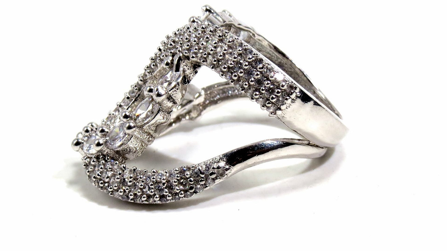 Jewelshingar Jewellery American Diamond Clear Colour Size 16 Silver Plated Ring For Girls ( 93681FSR )
