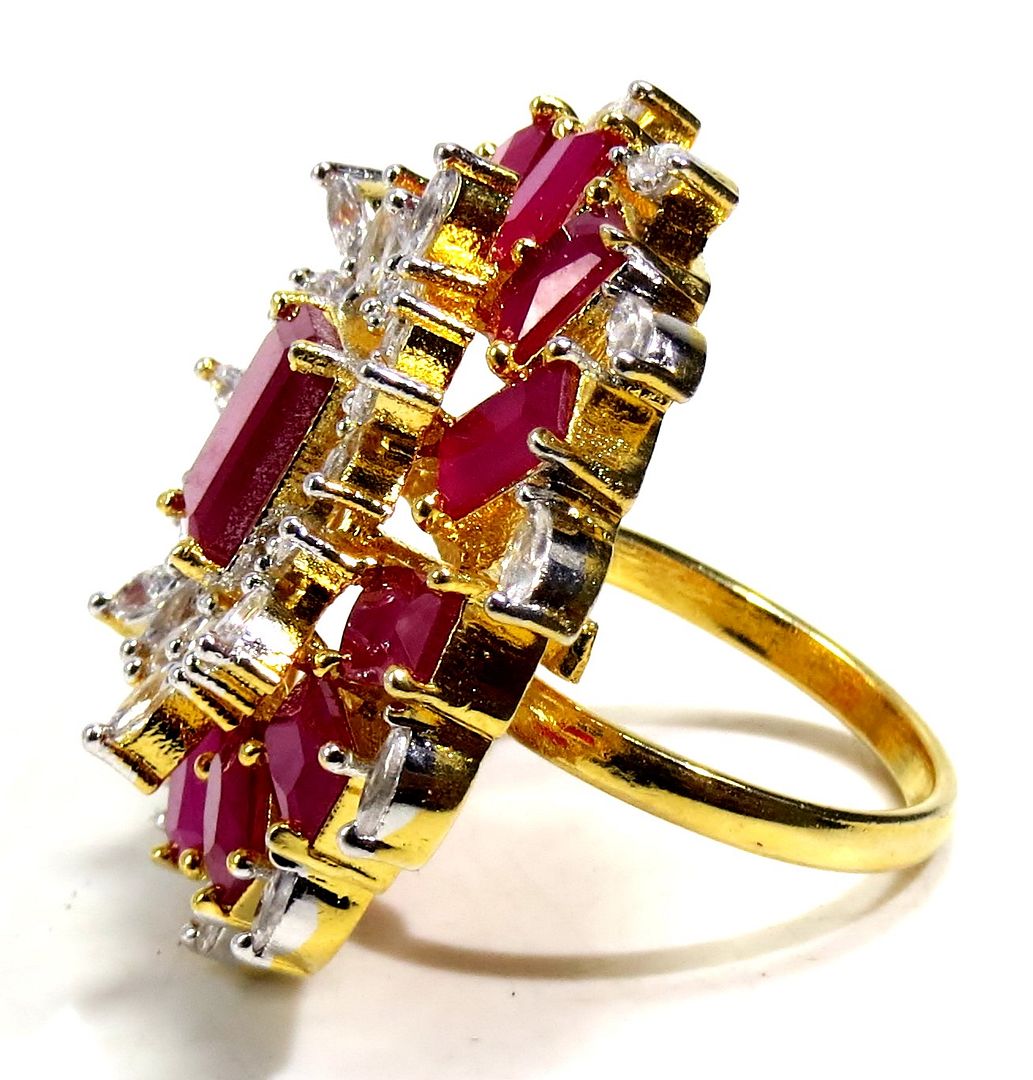 Jewelshingar Jewellery American Diamond Red Colour Size Freesize Gold Plated Ring For Girls ( 93691FSR )