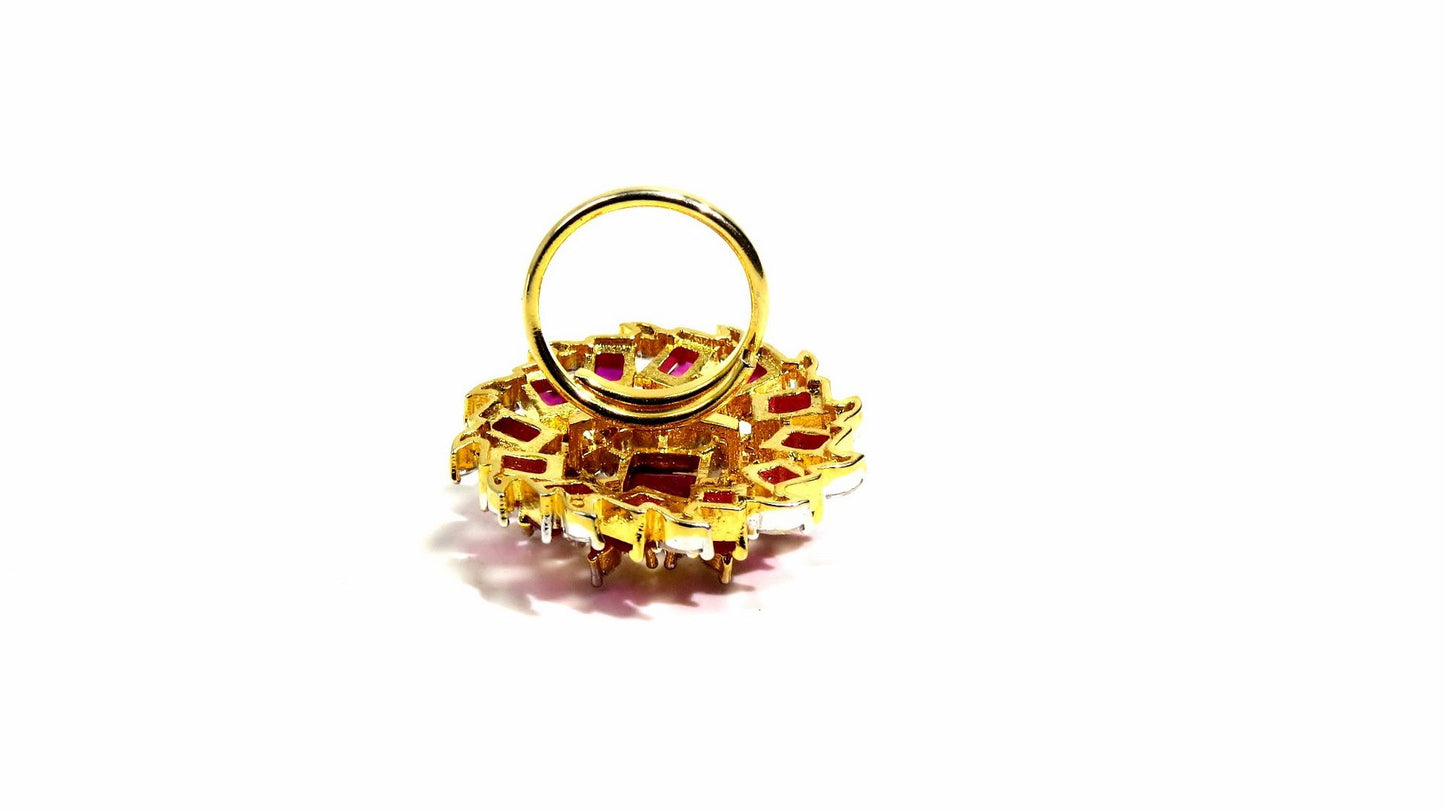 Jewelshingar Jewellery American Diamond Red Colour Size Freesize Gold Plated Ring For Girls ( 93691FSR )