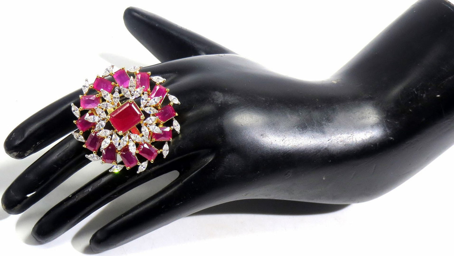 Jewelshingar Jewellery American Diamond Red Colour Size Freesize Gold Plated Ring For Girls ( 93691FSR )