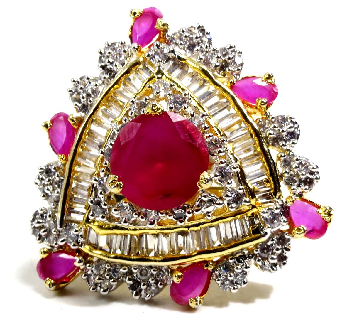 Jewelshingar Jewellery American Diamond Red Colour Size Freesize Gold Plated Ring For Girls ( 93696FSR )