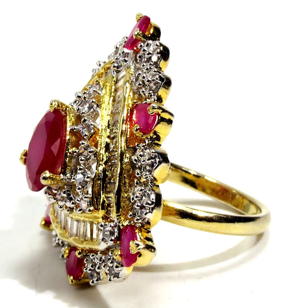 Jewelshingar Jewellery American Diamond Red Colour Size Freesize Gold Plated Ring For Girls ( 93696FSR )