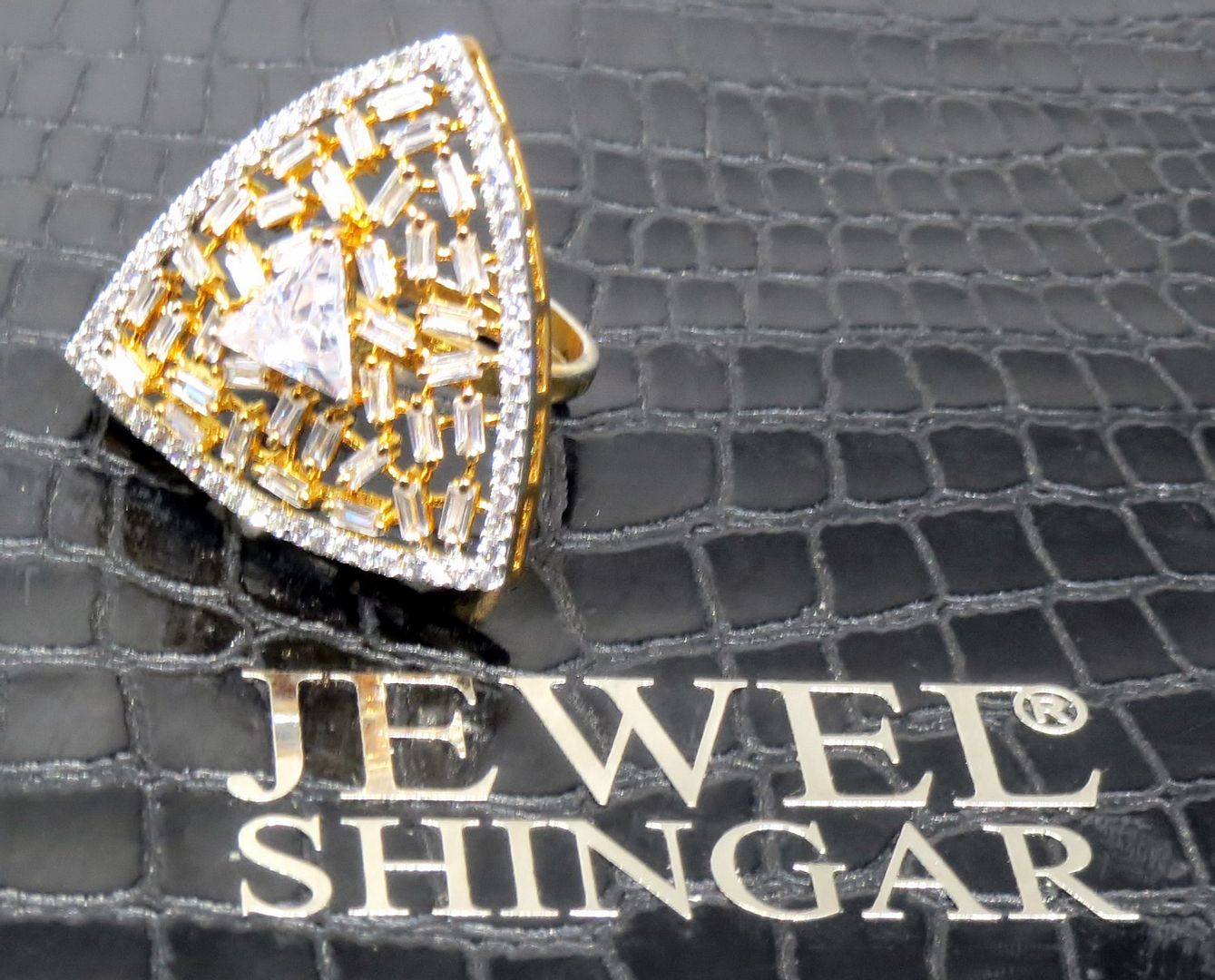 Jewelshingar Jewellery American Diamond Clear Colour Size Freesize Gold Plated Ring For Girls ( 93701FSR )
