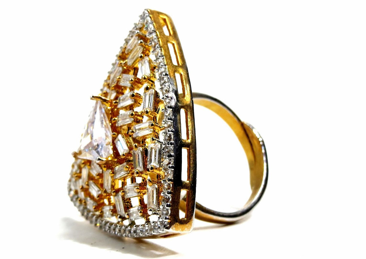 Jewelshingar Jewellery American Diamond Clear Colour Size Freesize Gold Plated Ring For Girls ( 93701FSR )