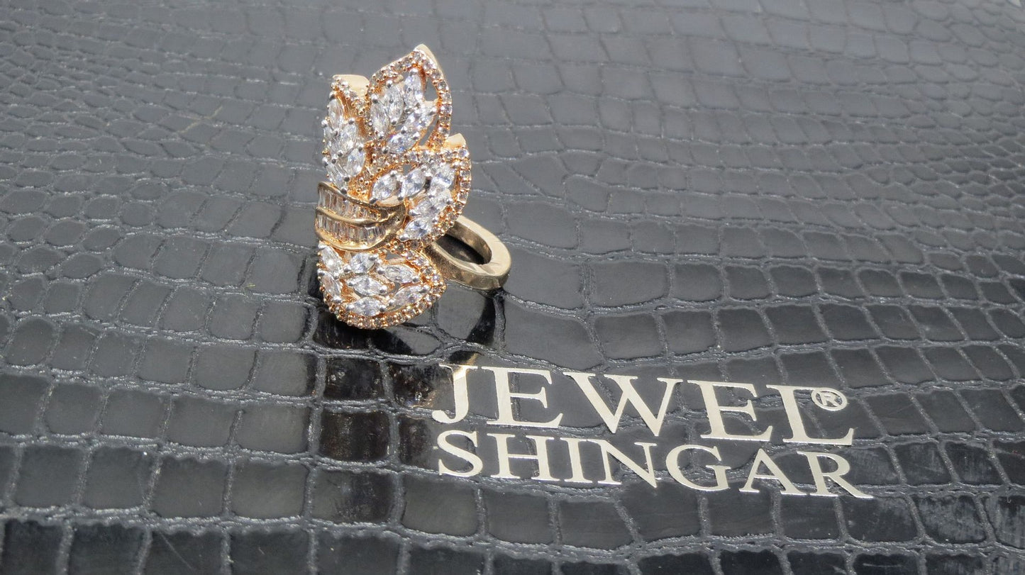Jewelshingar Jewellery American Diamond Clear Colour Size 17 Gold Plated Ring For Girls ( 93706FSR )