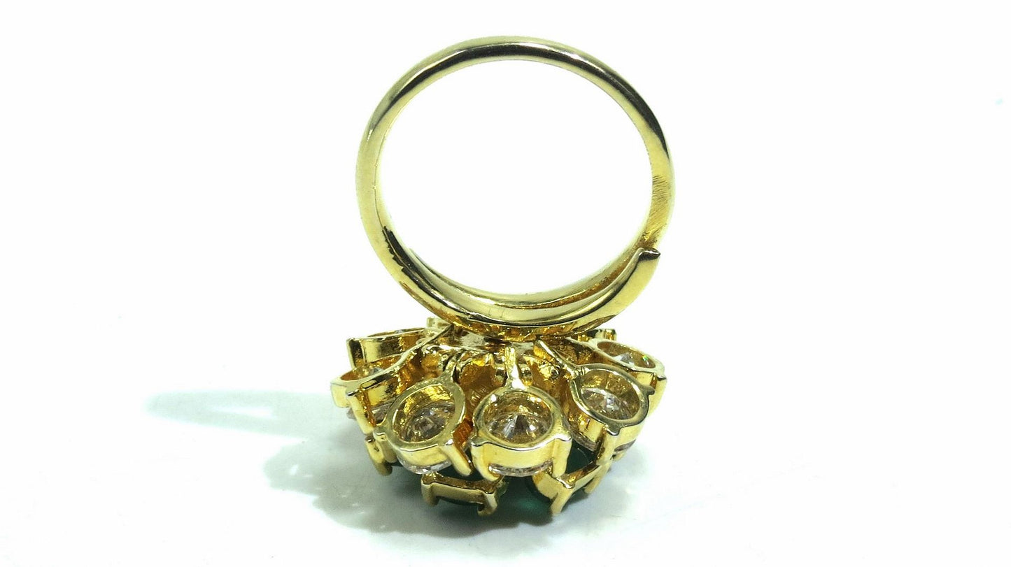 Jewelshingar Jewellery American Diamond Green Colour Size Freesize Gold Plated Ring For Girls ( 93716FSR )