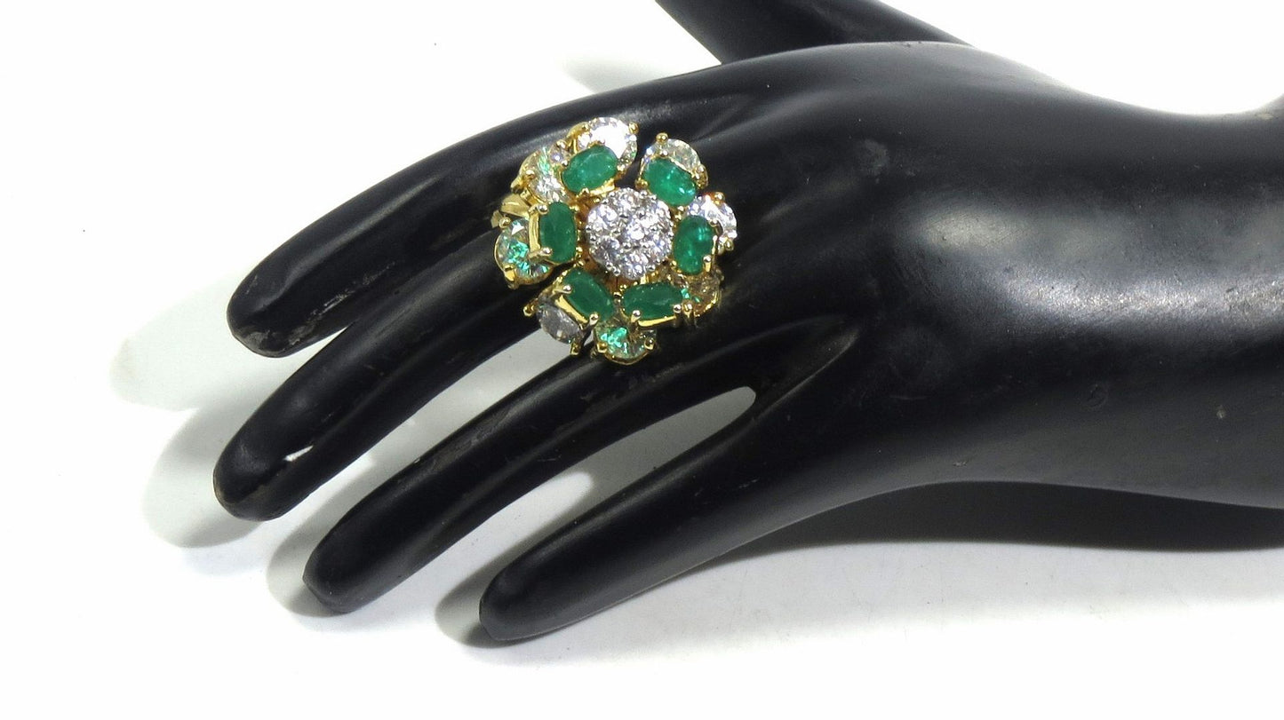Jewelshingar Jewellery American Diamond Green Colour Size Freesize Gold Plated Ring For Girls ( 93716FSR )