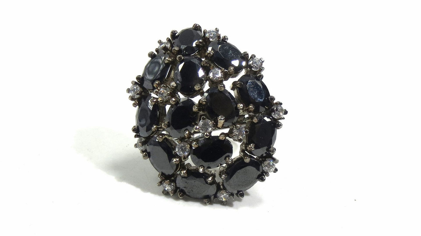 Jewelshingar Jewellery American Diamond Black Colour Size Freesize Victorian Plated Ring For Girls ( 93721FSR )