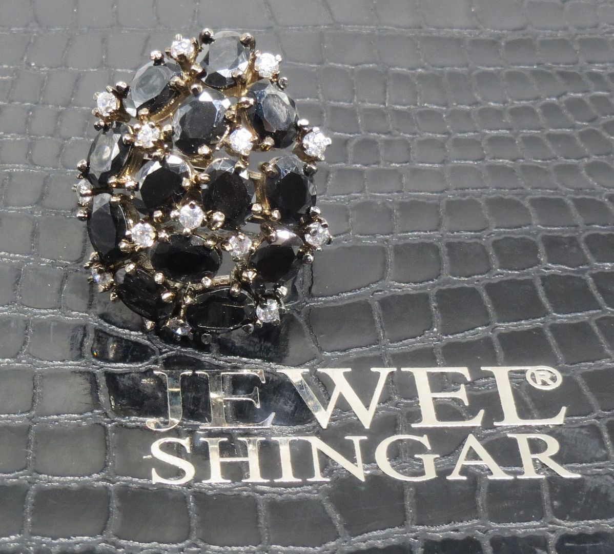 Jewelshingar Jewellery American Diamond Black Colour Size Freesize Victorian Plated Ring For Girls ( 93721FSR )