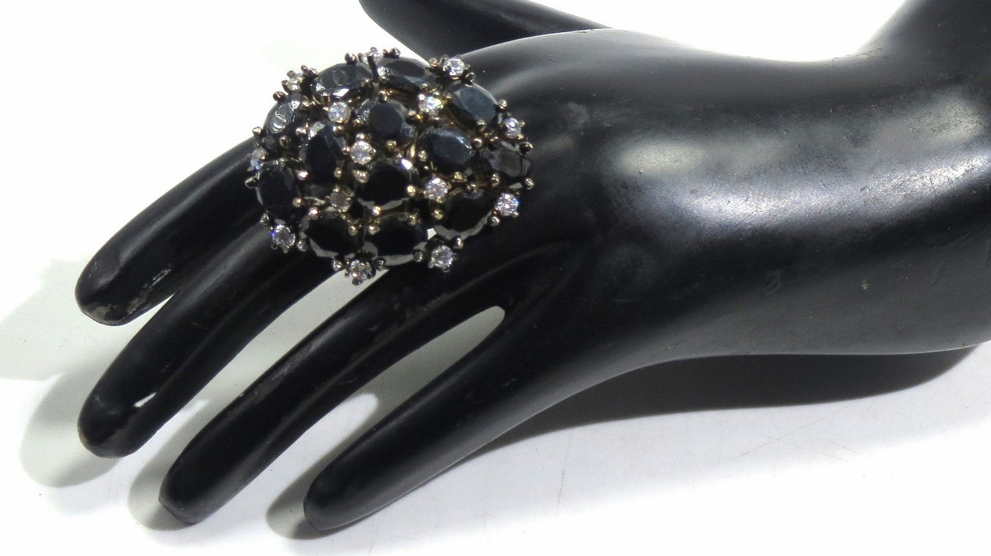 Jewelshingar Jewellery American Diamond Black Colour Size Freesize Victorian Plated Ring For Girls ( 93721FSR )